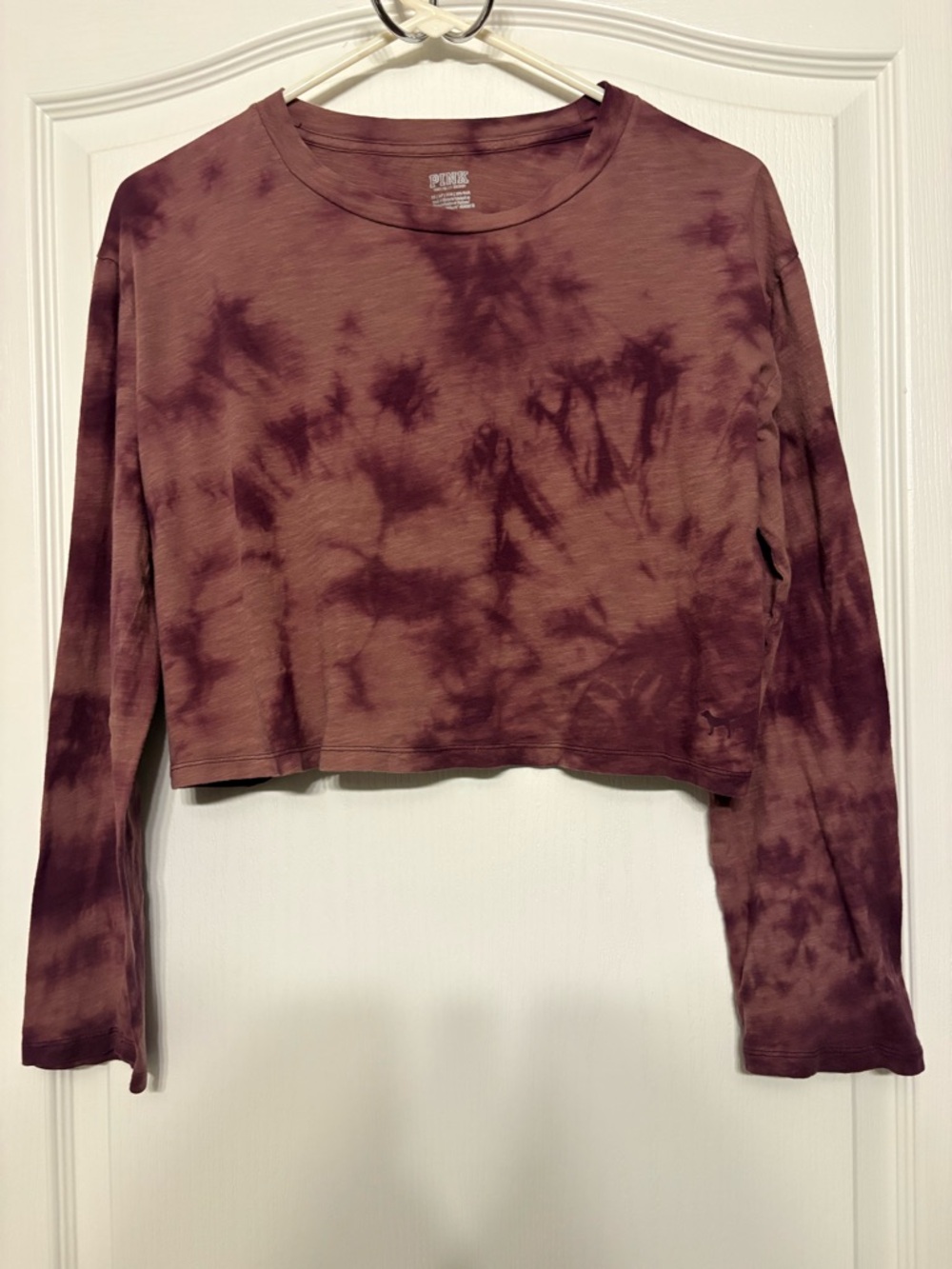 PINK Victoria's Secret Burgundy Tie-Dye Long Sleeve Crop Top